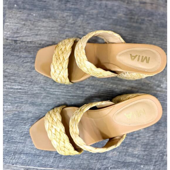 raffia straw recycled SIZE 7 high heel wedge SANDALS shoes - Picture 3 of 3